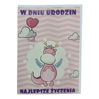 Kartka W DNIU URODZIN różowa