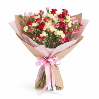 25 kolorowych mini goździków w papierze ozdobnym