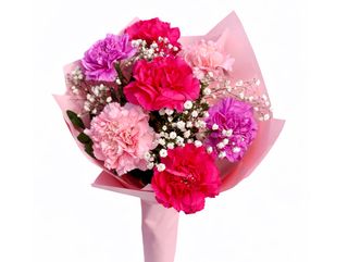 7 kolorowych goździków z dekoracją