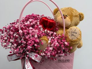 Torebka z gipsofily z misiem