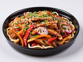 Makaron udon po azjatycku z kurczakiem