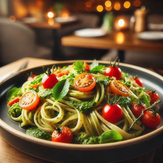 Makaron z pesto bazyliowymi parmezanem