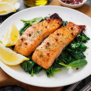 łosoś pieczony z pomidorkami koktejlowymi na szpinaku