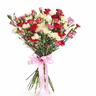 25 kolorowych mini goździków ze wstążką