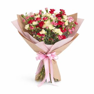 25 kolorowych mini goździków w papierze dekoracyjnym