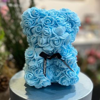 Miś z różyczek niebieski XS