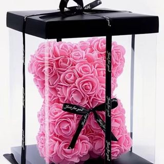 Miś z różyczek w pódelku różowy XS