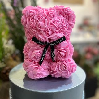 Miś z różyczek różowy XS