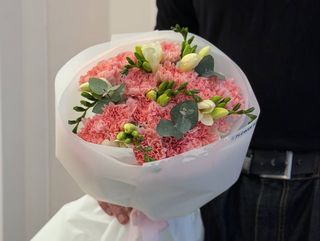 Dianthus Pink vs Frezja vs Eukaliptus