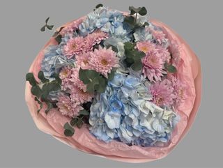 Bukiet błękitnej hortensji z margaretką