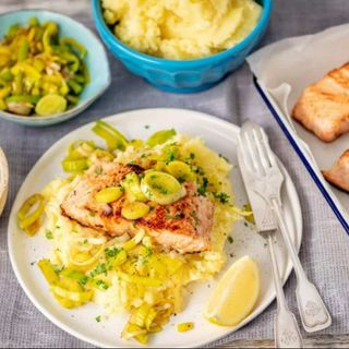 ŁOSOŚ w sosie śmietanowym z puree