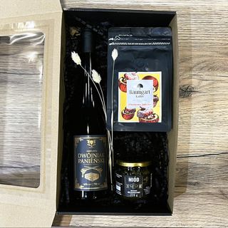 Box Prezentowy Miód Pitny Dwójniak Panieński + Kawa Baumgart + Miód  Apimar