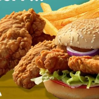 Odlotowy Zestaw Chicken burger + 5 hot wings+duże frytki +sos,