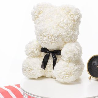 Miś z różyczek biały duży 