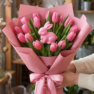 Bukiet wielkanocnych różowych tulipanów