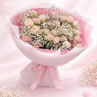 Bukiet z róż gałązkowych z gipsówką