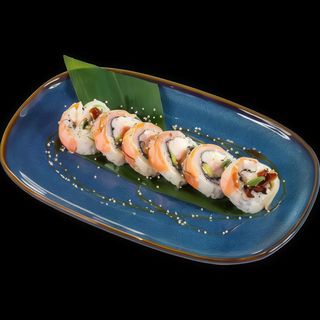 Krewetka parzona i opalany łosoś