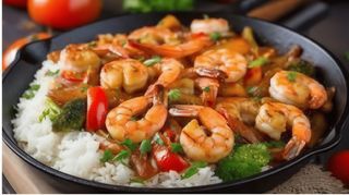 Krewetki z warzywami i grzybami mun