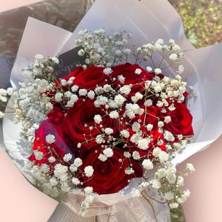 BUKIET CZERWONA RÓŻA I GIPSÓWKA