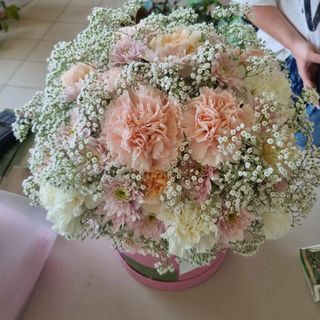 Flowerbox duży goździk , gipsówka , margaretka .