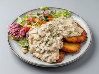 Placki ziemniaczane z sosem pieczarkowym 3 szt. Wege
