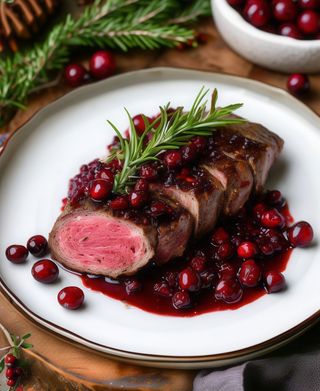 Comber z sarny w sosie rozmarynowo-żurawinowym