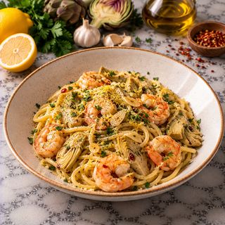 Spaghetti gamberi e carciofi