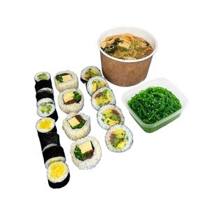 Zestaw lunchowy 6 VEGE – 17 szt + sałatka wakame + zupa miso