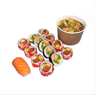 Zestaw lunchowy 3 - 14 szt + zupa miso z łososiem