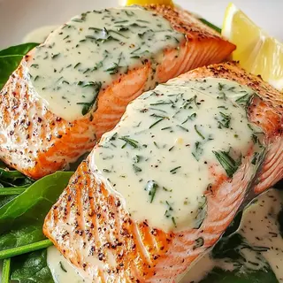 Pieczony łosoś w kremowym sosie szpinakowym - Baked salmon in creamy spinach sauce - ორაგული ისპანახით & ნაღებით