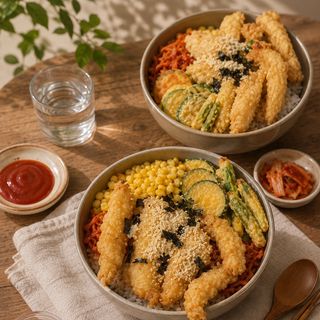 Bibimbap z paskami kurczaka