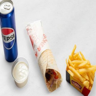 Doner Tortilla średnia, frytki plus 0,33l Pepsi