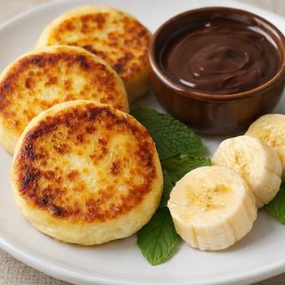 NEW!!  Placki twarogowe z nadzieniem czekoladowo-bananowym (4 szt.)