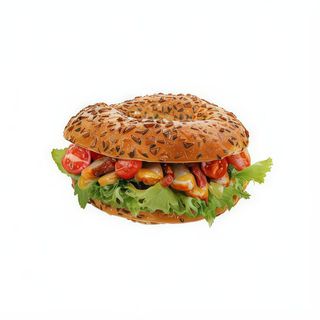 Bajgiel z kurczakiem, twarożkiem, pomidorkami suszonymi i cherry oraz miksem sałat 200 g