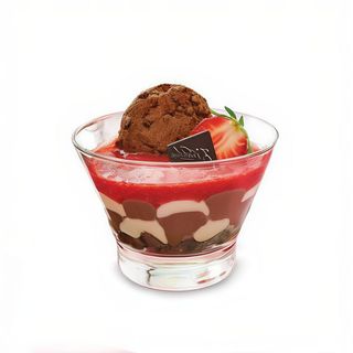 Deser "Zebra" z kremem czekoladowo-karmelowym z mascarpone, ciasteczkami i musem truskawkowym 160 g