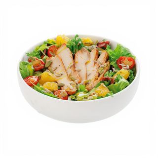 Sałatka z kurczakiem, pomarańczą, pomidorkami suszonymi i cherry oraz ziarnami 250 g