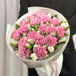 Tulip white vs Dianthus lilac