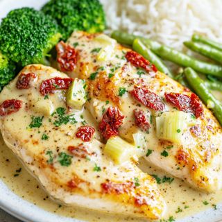 Filet z kurczaka w sosie na bazie suszonych pomidorów