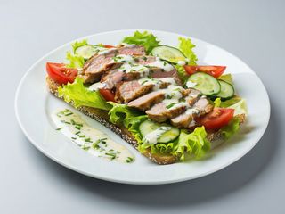Salatka z polędwicą wieprzową z grzanką
