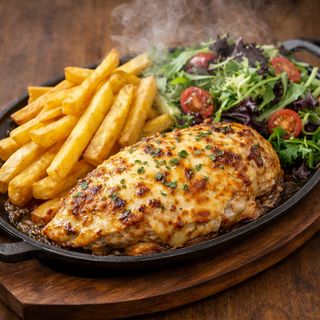 Pierś z kurczaka zapiekana z frytkami