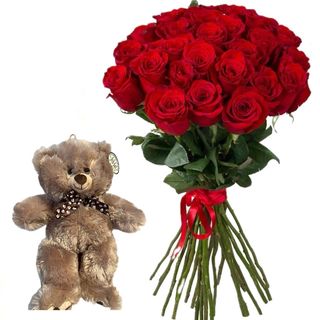 Combo bukiet róż + miś