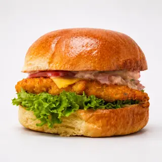 Burger z chrupiącym kurczakiem i cheddarem