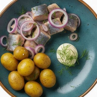 Śledź lub lekko solony łosoś, z pieczonymi ziemniakami