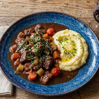 Wołowina w czerwonym winie z puree