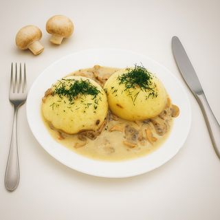 Kluski na parze z sosem pieczarkowym