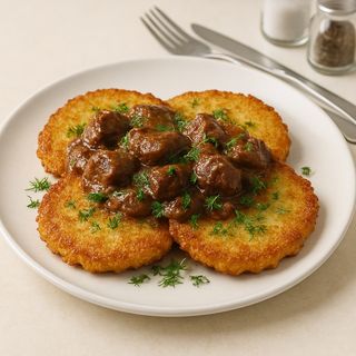 Placki z gulaszem wieprzowym