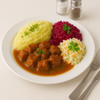 Gulasz z ziemniaczkami i surówką