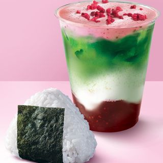 Raspberry Cloud Matcha + onigiri