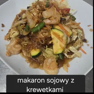 Makaron sojowy z krewetkami