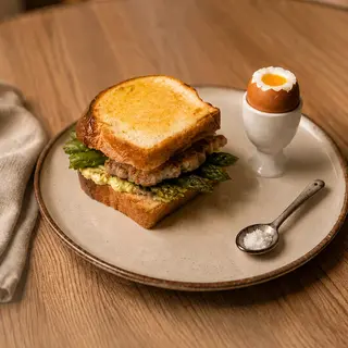 BRIOCHE ZE SMASHEM Z BIAŁEJ KIEŁBASY I SZPARAGAMI